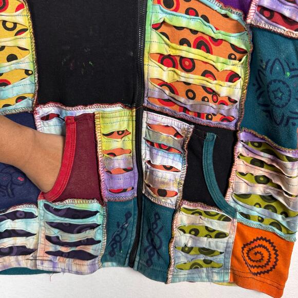 All That Jazz Cut Out Patchwork Full Zip Hoodie Boho Women's XL Hippie Festival - Picture 5 of 10